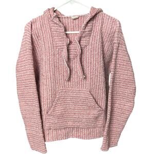Pink Baja Hoodie Pullover Mexico Woven Surf Skater Boho Hippie Sweater - M